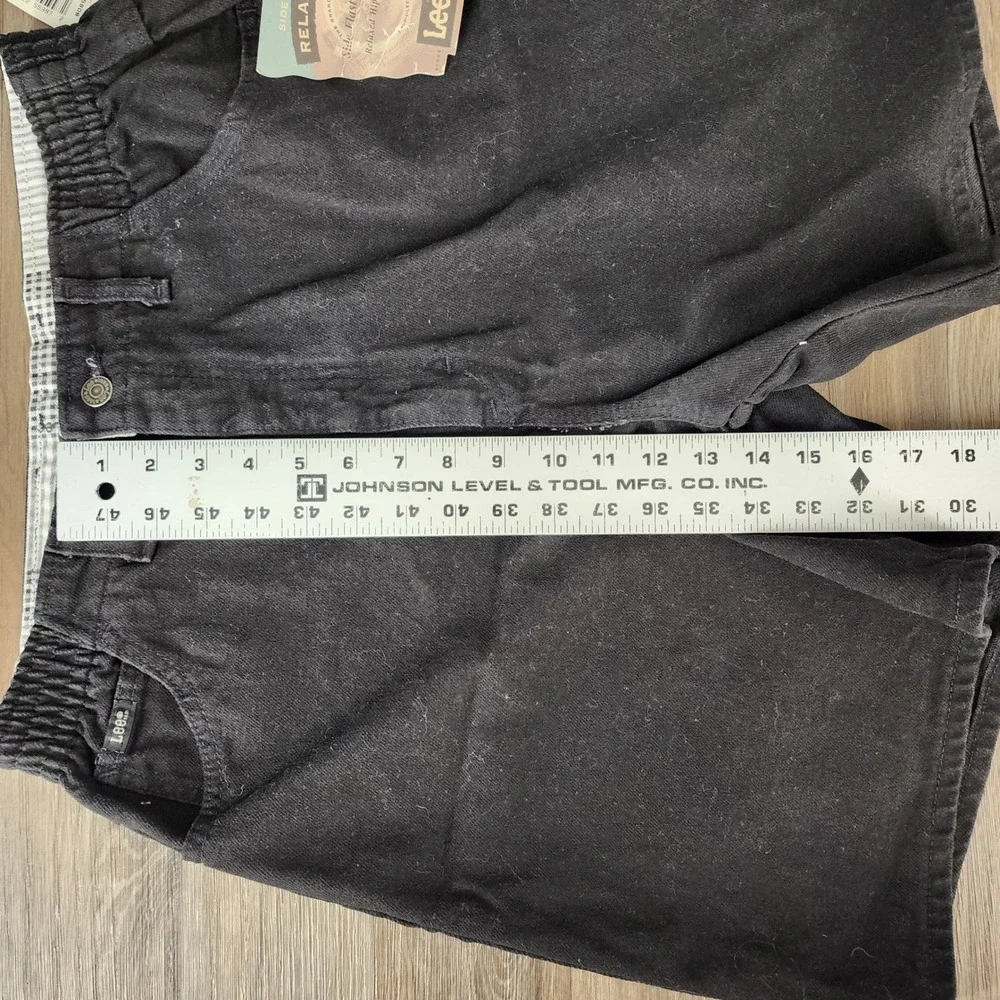 Vintage Lee Relaxed Fit Black Denim Shorts High Waist Side Elastic 14M USA Made